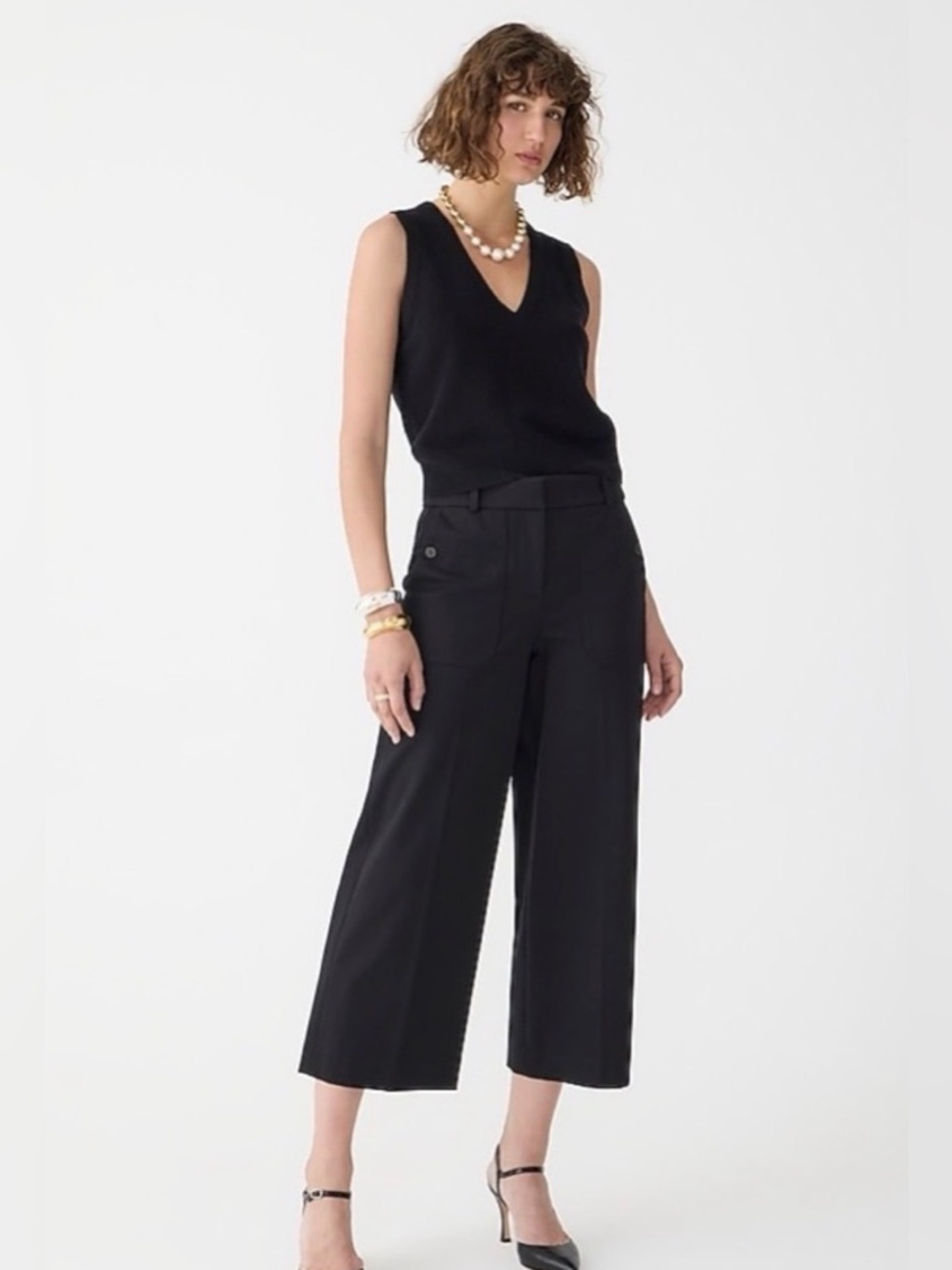 J.Crew Sydney Wide Leg Crop Pants Black 2P Petite High Rise Stretch NWT Womens